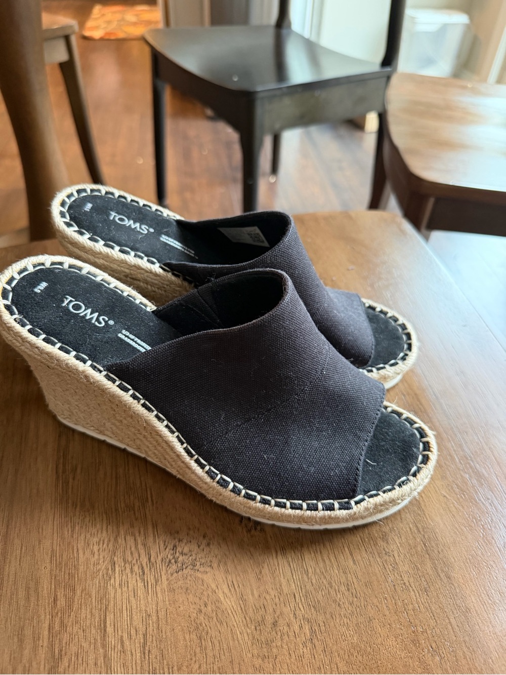 Toms Black Canvas Espadrille Wedge Mule